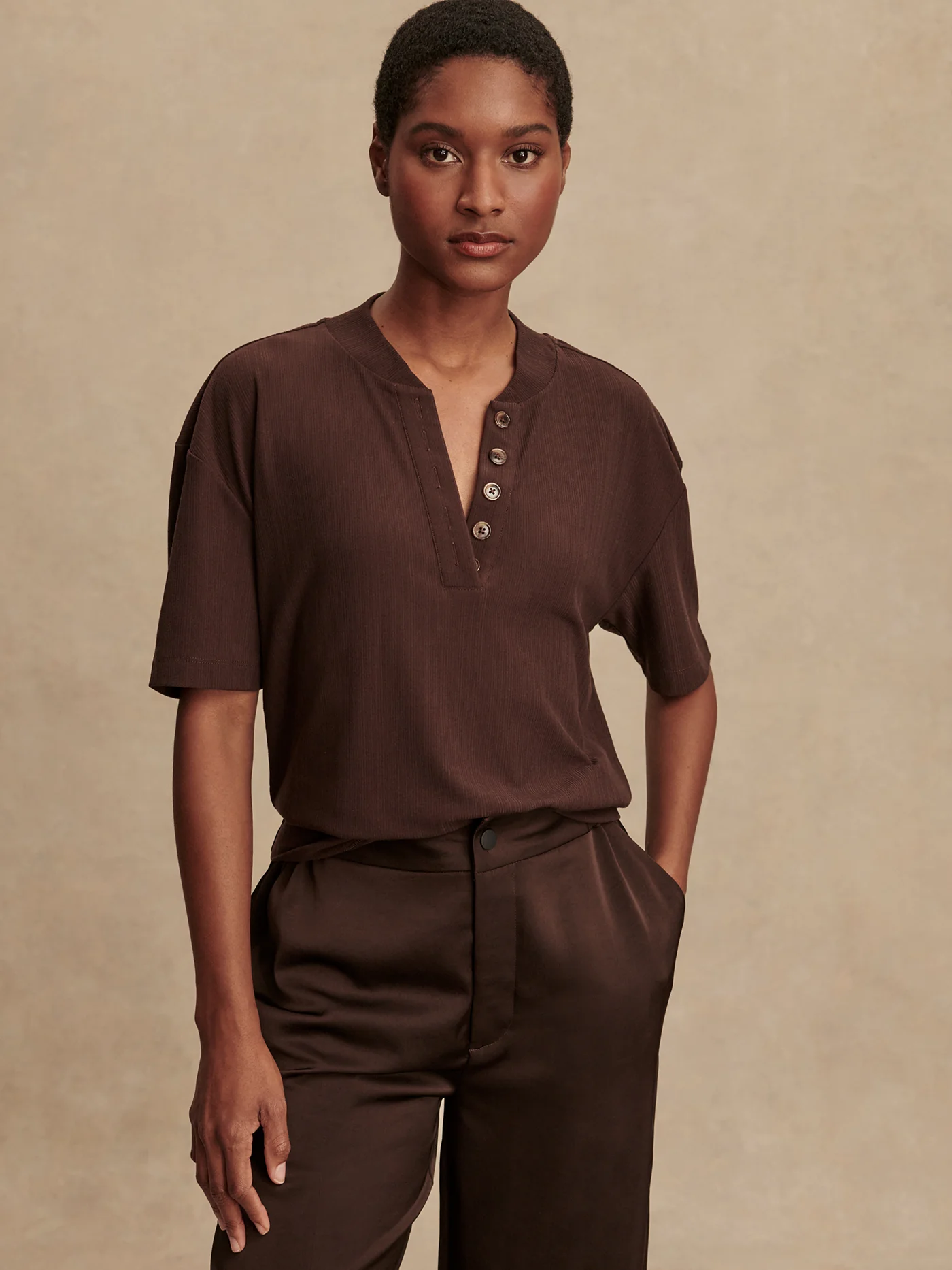 Kasey Mock Placket Rib Tee - Image 20